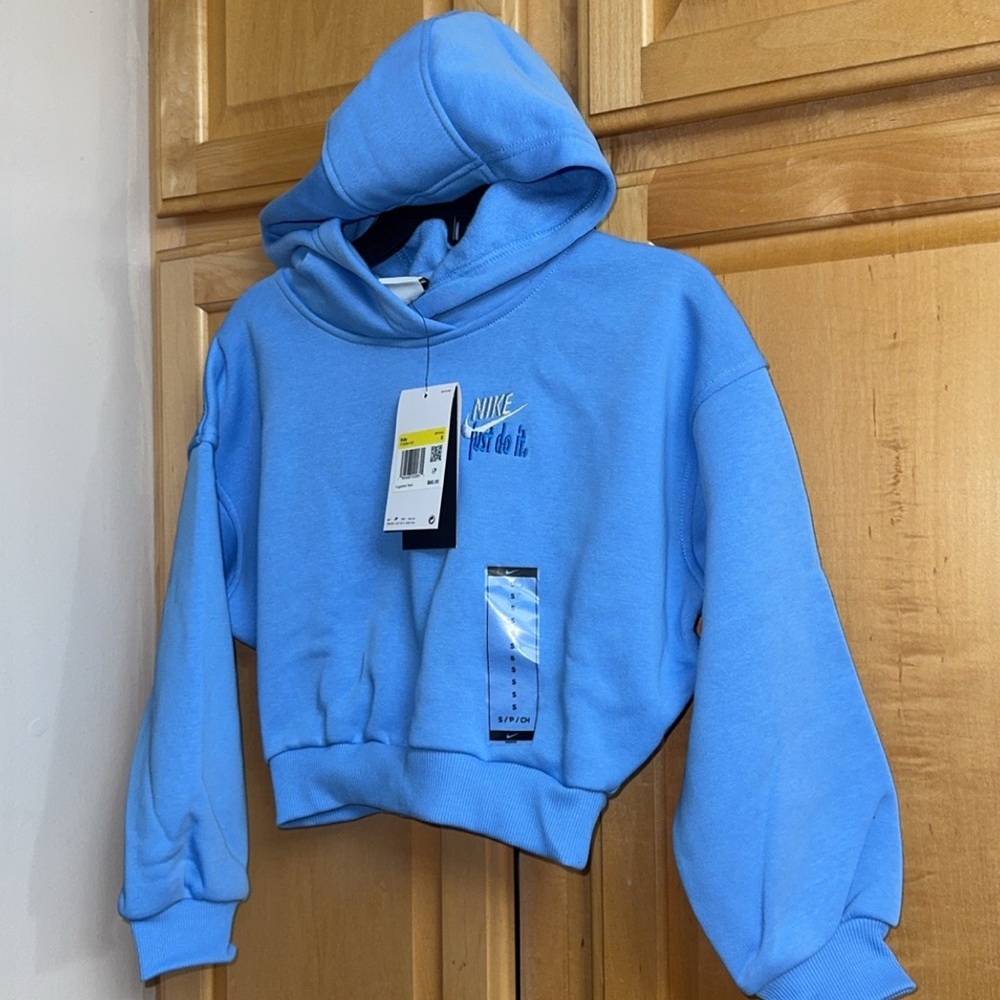 Nike Big Girls' Sportswear Club Fleece Oversized Cropped Hoodie Blue Size S NWT
